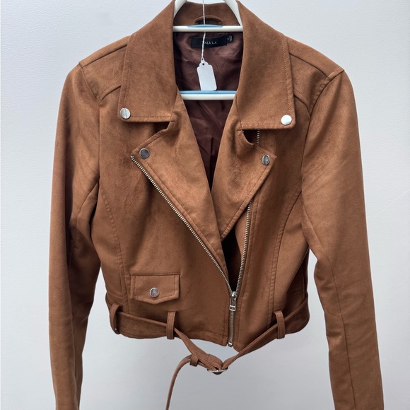 Aritzia Tan Faux Suede Bomber Jacket - Picture 2 of 3